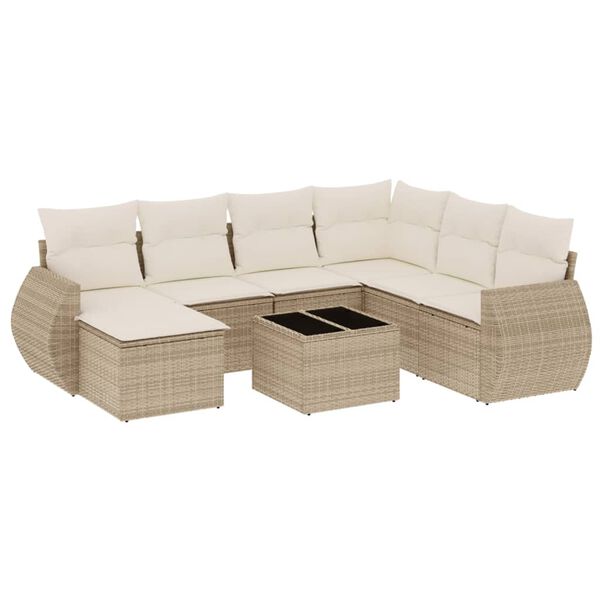 vidaXL 8-delige Loungeset met kussens poly rattan beige