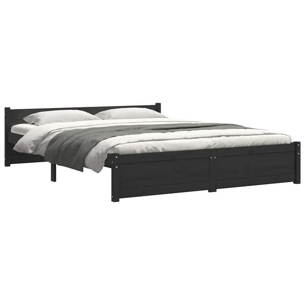 vidaXL Bedframe massief hout zwart 135x190 cm