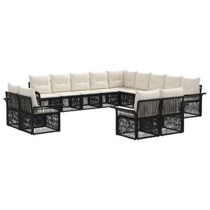 vidaXL Tuinbankenset 13 st 13-zits Zwart en Cream Wit poly rattan
