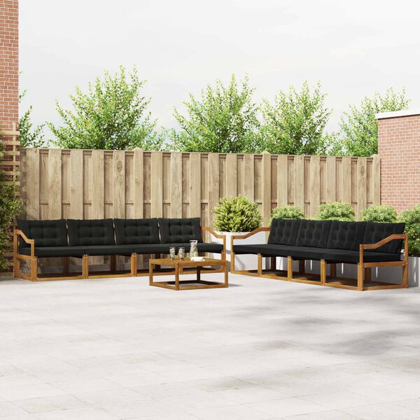 vidaXL Buiten bankenset met kussen 9 pcs Natuurlijk en Zwart