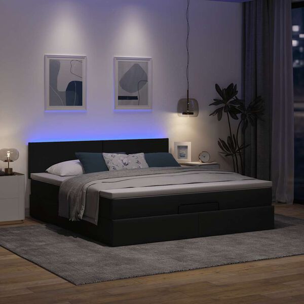 vidaXL Bed poef met matras en LED's 180x200 cm stof donkergrijs