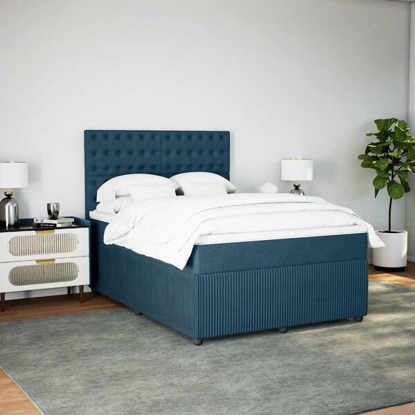 vidaXL Boxspring met matras fluweel donkerblauw 140x200 cm