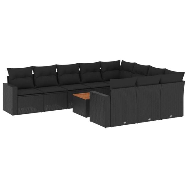 vidaXL 11-delige Loungeset met kussens poly rattan zwart