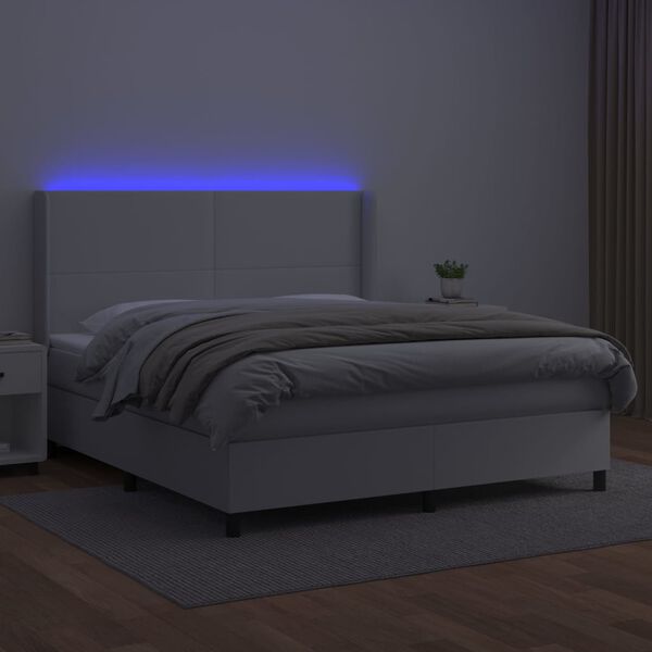 vidaXL Boxspring met matras en LED kunstleer wit 160x200 cm