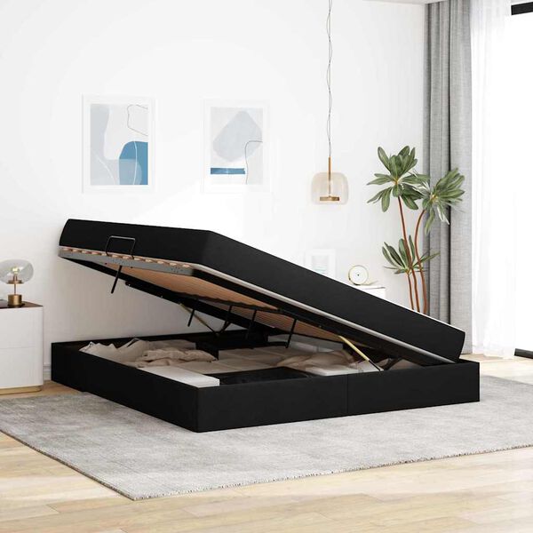 vidaXL Opbergbed met matras met matras Zwart 160 x 200 cm Polyester