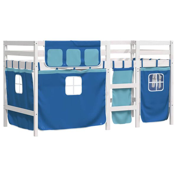 vidaXL Kinderhoogslaper met gordijnen 90x190 cm grenenhout blauw