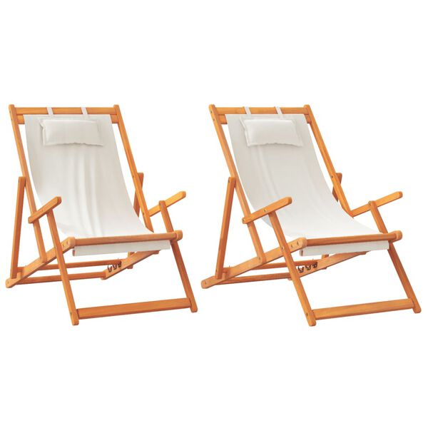 vidaXL Strandstoelen 2 st inklapbaar stof crèmekleurig