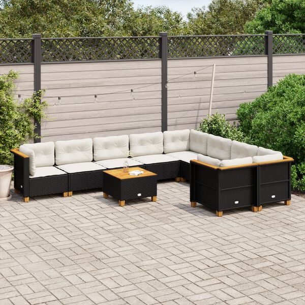 vidaXL 10-delige Loungeset met kussens poly rattan zwart