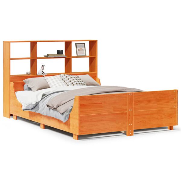 vidaXL Bed met boekenkast zonder matras hout wasbruin 120x200 cm