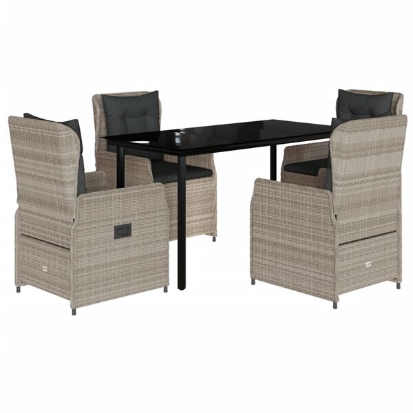 vidaXL 5-delige Tuinset met kussens poly rattan lichtgrijs