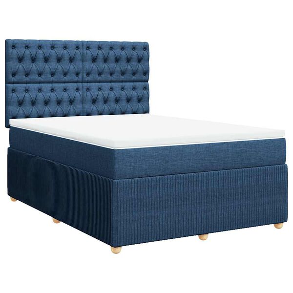 vidaXL Boxspring met matras stof blauw 160x200 cm