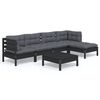 vidaXL 6-delige Loungeset met kussens grenenhout zwart