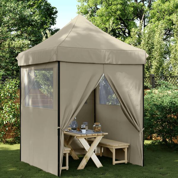 vidaXL Partytent inklapbaar pop-up met 4 zijwanden taupe