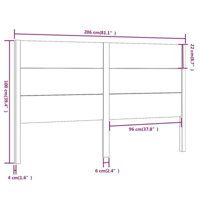 vidaXL Hoofdbord 206x4x100 cm massief grenenhout wit