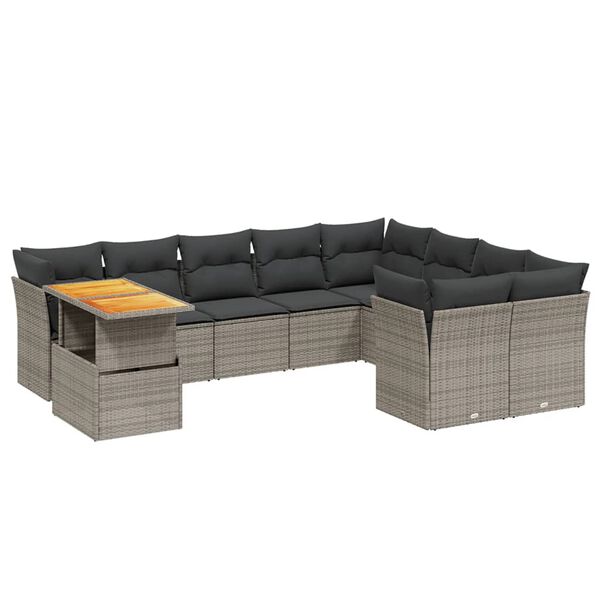 vidaXL 10-delige Loungeset met kussens poly rattan grijs