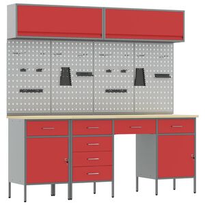 vidaXL Werkkast set 10 st Rood Poedergecoat staal en gefabriceerd hout