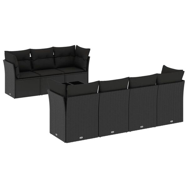 vidaXL 8-delige Loungeset met kussens poly rattan zwart