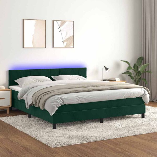 vidaXL Boxspring met matras en LED fluweel donkergroen 160x200 cm