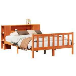 vidaXL Bed met boekenkast zonder matras grenenhout wasbruin 135x190 cm