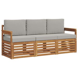 vidaXL Sofa-Sets 3 st Natuurlijk en Lichtgrijs Massief Acaciahout