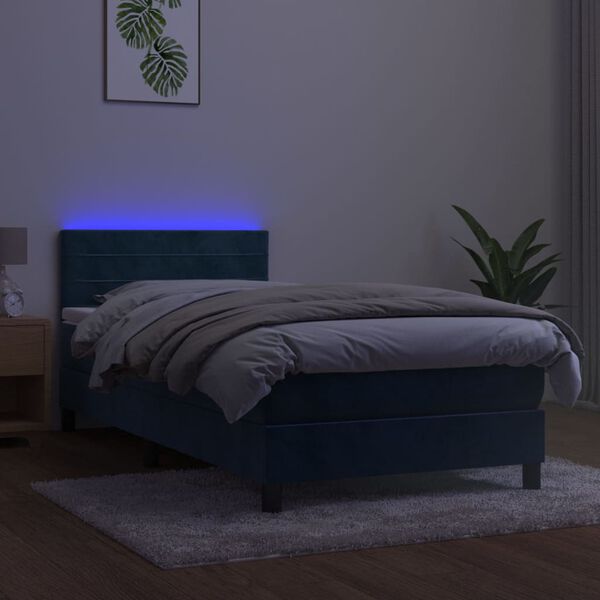 vidaXL Boxspring met matras en LED fluweel donkerblauw 90x190 cm