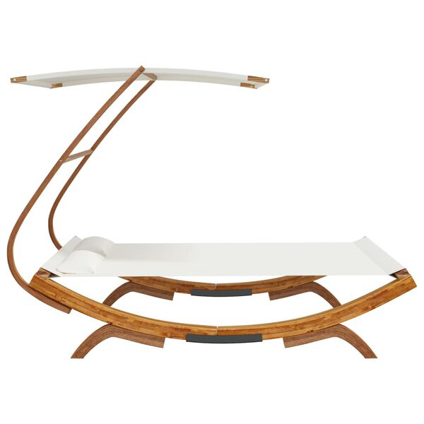 vidaXL Loungebed met luifel 165x203x138 cm massief gebogen hout crème
