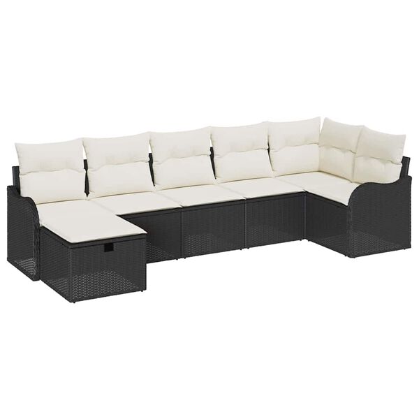 vidaXL Tuin Sofa Set met kussen met opslag 7 pcs Zwart Poly riet