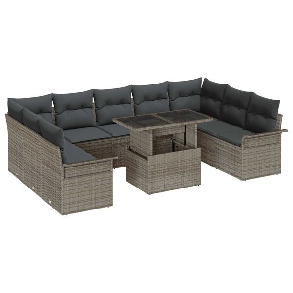 vidaXL Tuin Sofa Set met kussen met kussen 10 pcs Grijs Poly Rattan