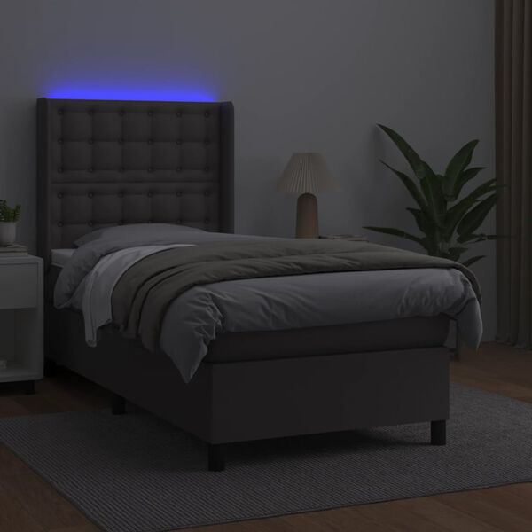 vidaXL Boxspring met matras en LED kunstleer grijs 90x200 cm