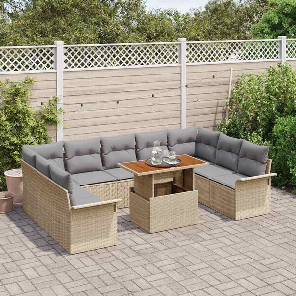 vidaXL Tuin Sofa Set met kussen 10 pcs beige en lichtgrijs