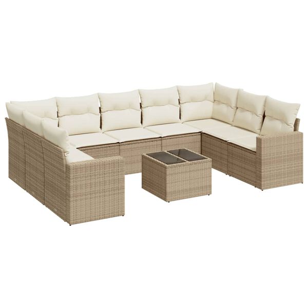 vidaXL 10-delige Loungeset met kussens poly rattan beige