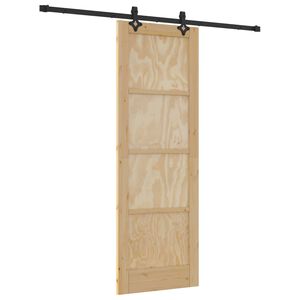 vidaXL Schuifdeur Naturel en Zwart 73,5 x 211 cm Massief grenenhout