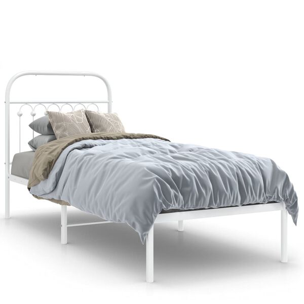 vidaXL Bedframe met hoofdbord zonder matras metaal wit 75x190 cm