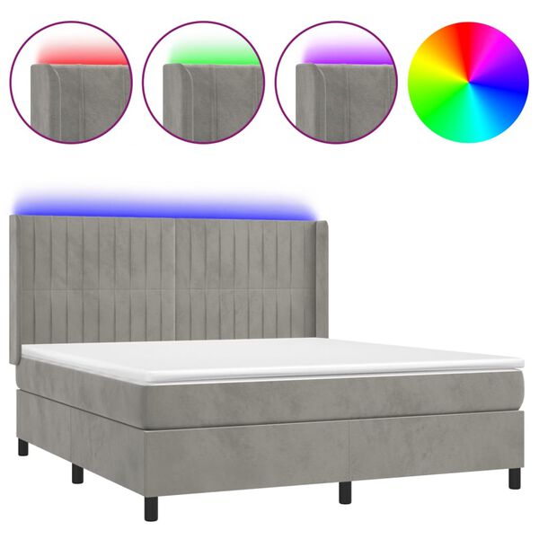 vidaXL Boxspring met matras en LED fluweel lichtgrijs 160x200 cm
