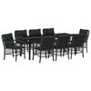 vidaXL Tuin eettafelset met kussen 9 pcs Zwart poly rattan