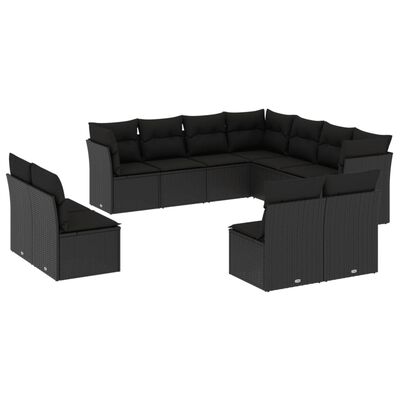 vidaXL 11-delige Loungeset met kussens poly rattan zwart