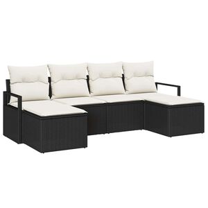 vidaXL Bankstel met kussen met opslag 6 pcs Zwart en Cr&egrave;me poly rattan