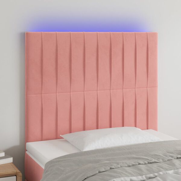 vidaXL Hoofdbord LED 90x5x118/128 cm fluweel roze