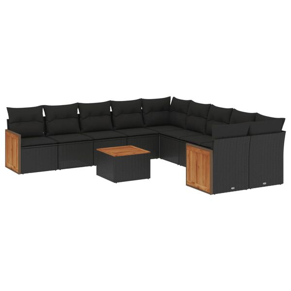 vidaXL 11-delige Loungeset met kussens poly rattan zwart