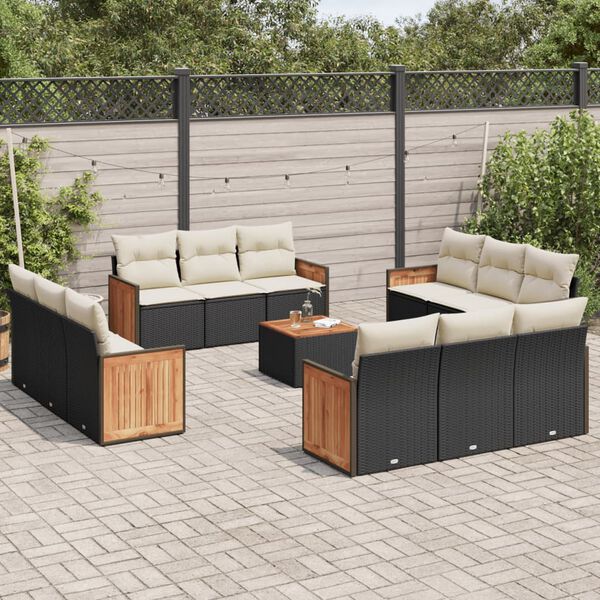 vidaXL 13-delige Loungeset met kussens poly rattan zwart