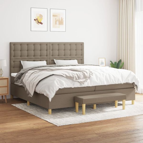 vidaXL Boxspring met matras stof taupe 200x200 cm
