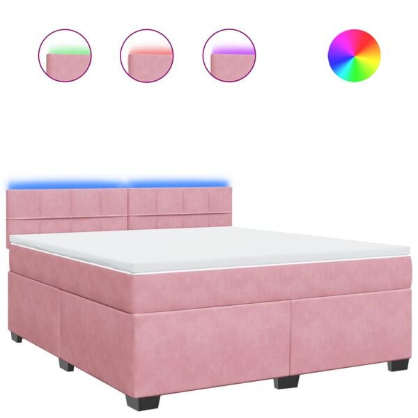 vidaXL Boxspring met matras fluweel roze 180x200 cm