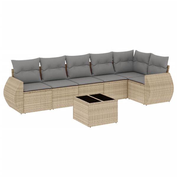 vidaXL 7-delige Loungeset met kussens poly rattan beige