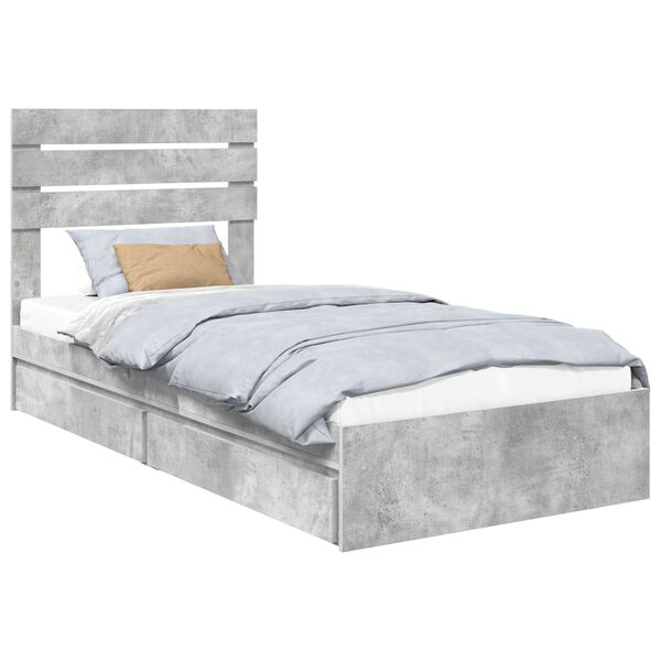 vidaXL Opslag bed met hoofdeinde Beton Grijs 70 x 190 cm Bewerkt hout