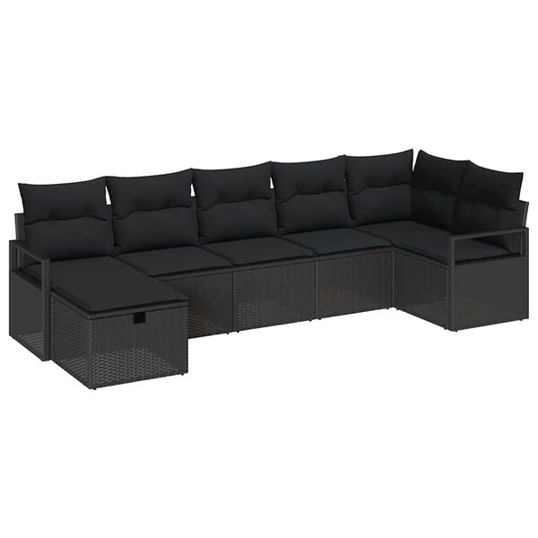 vidaXL Tuin Sofa Set met kussen met opslag 7 pcs Zwart Poly riet
