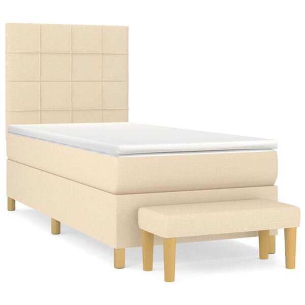 vidaXL Boxspring met matras stof cr&egrave;mekleurig 100x200 cm