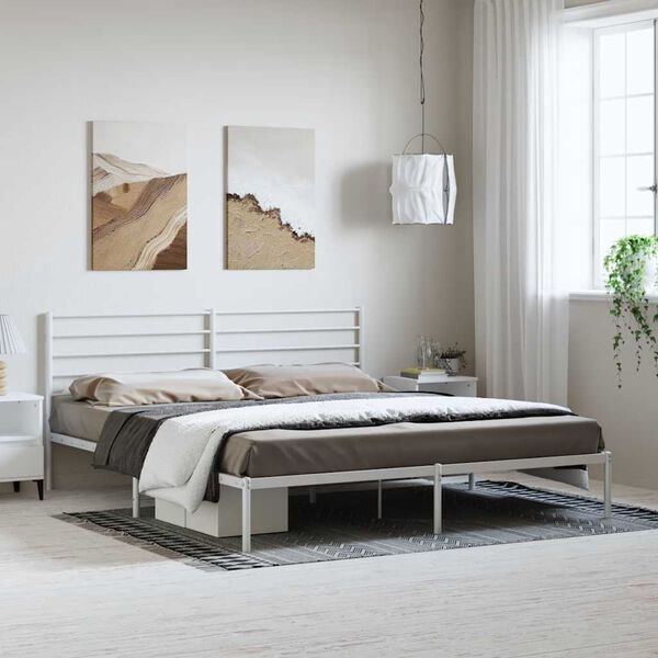 vidaXL Bedframe met hoofdbord metaal wit 183x213 cm