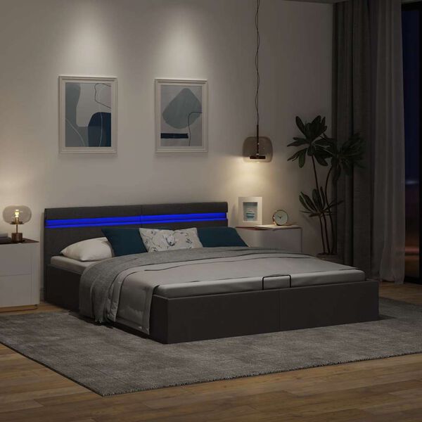 vidaXL Bedframe met opbergruimte en LED stof donkergrijs 180x200 cm