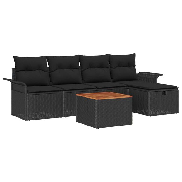 vidaXL Tuin Sofa Set met opslag 6 pcs Zwart Poly riet