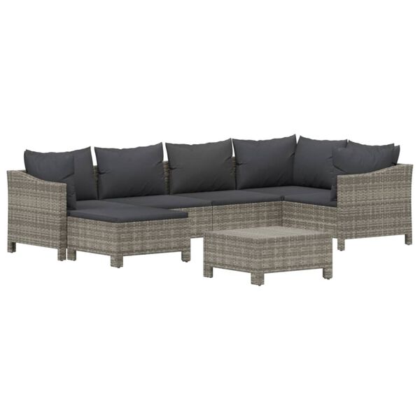 vidaXL 7-delige Loungeset met kussens poly rattan grijs
